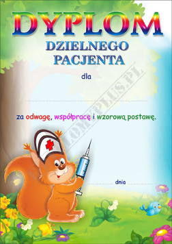 Dyplom dzielnego pacjenta A4 (wiewiórka)